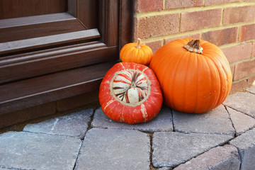 Collection of seasonal gourds as a Thanksgiving decoration