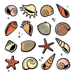 Seashells set. Collection seashells icons. Vector