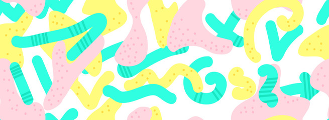 Obraz premium Collage Creative Doodle Art Seamless Pattern with different shapes and textures with bright spots. Modern trendy vector illustration. Cute and modern wallpaper, fabric and packaging design.