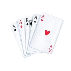 Hand drawn five playing cards isolated on white.