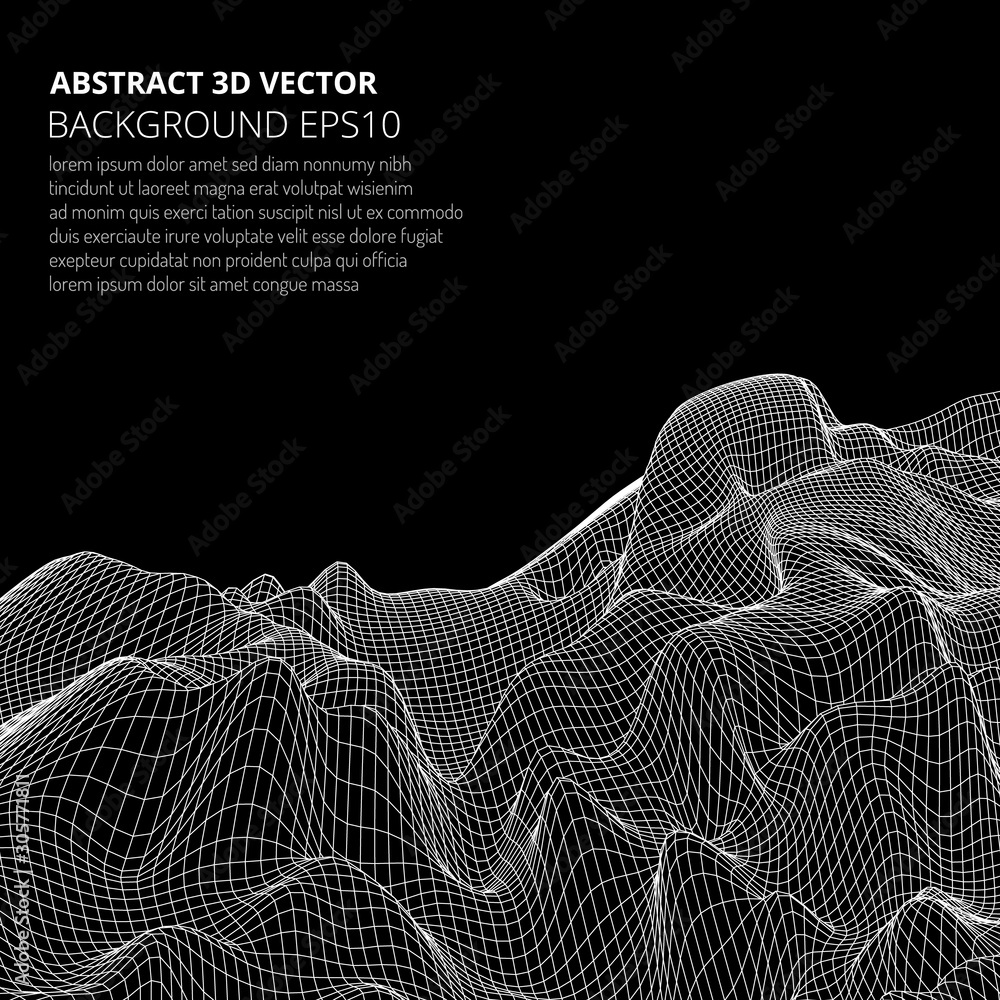 Poster modeling virtual reality. abstract 3d image of mountains, hills or the bottom of the ocean.