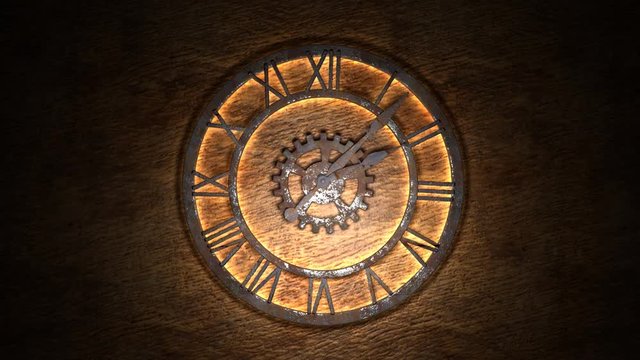 Time laps of an old watch. The hands of the clock spin quickly. Indicate the time 12:00.