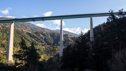 The Europe bridge in Austria, Tirol. Brenner motorway from Italy to Austria. Bridge close to the...