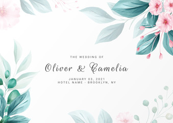 Elegant minimalist floral background for wedding invitation card template multi-purpose. Save the date, invitation, greeting card vector