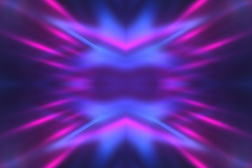 Dark abstract futuristic background. Neon lines glow. Neon lines, shapes. Multi-colored glow, blurry lights, bokeh. Empty stage background