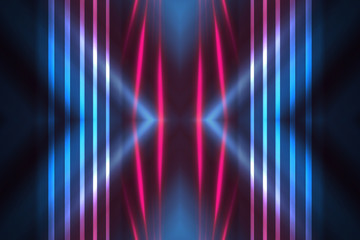 Dark abstract futuristic background. Neon lines glow. Neon lines, shapes. Multi-colored glow,...