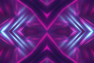 Dark abstract futuristic background. Neon lines glow. Neon lines, shapes. Multi-colored glow,...