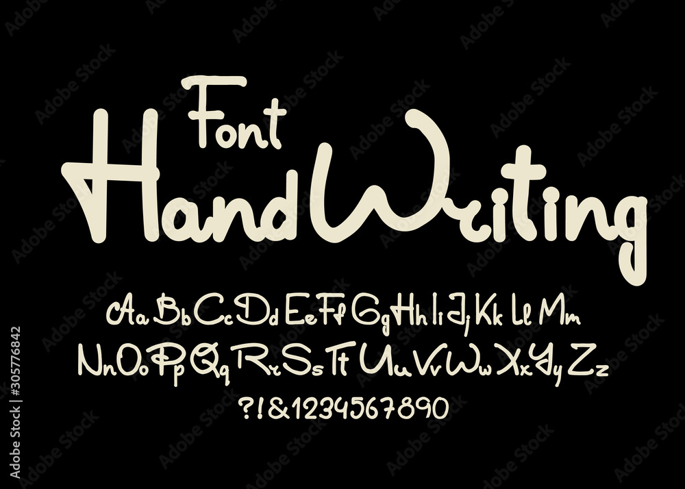 Poster hand drawn alphabet font. handwritten letters and numbers in imitation of handwriting on dark backgr