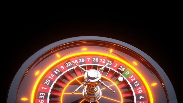 Roulette Wheel Futuristic Casino Gambling Concept Design With Neon Lights - 3D Illustration