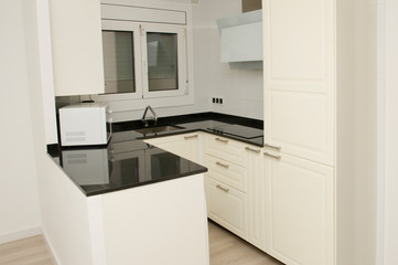 White minimalist Scandinavian style kitchen