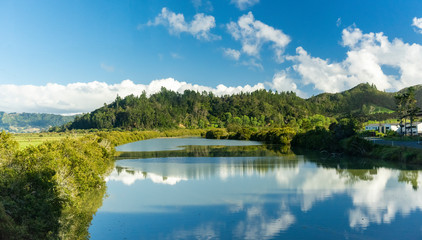 clear forest lake near Pahia, New Zealand