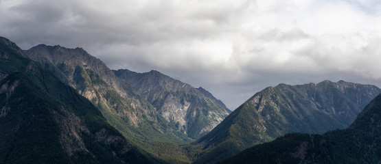 Dramatic Panoramic View of Canadian Mountain Landscape during a cloudy summer day. Taken near Pemberton and Lillooet, Interior BC, Canada.