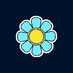 Flower sticker icon. Vector drawing. Isolated object on a blue background. Isolate.