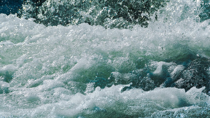 Fototapeta premium rough ocean waves, stormy sea surf, fast flowing mountain river