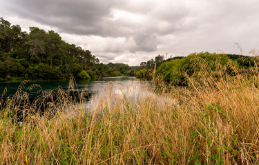 quiet river landscape in a cloudy afternoon