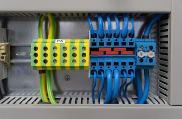 wiring in a switchboard - colored cable connections 