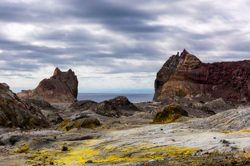 White Island - View from the scree field to the open sea, New Zealand