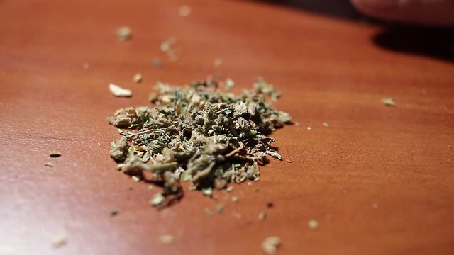 marijuana on the table, preparing to twist the jamb