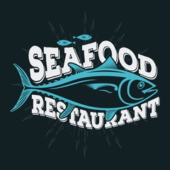 Seafood restaurant logo design concept with Tuna fish. Vector illustration