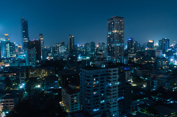 Obraz premium Bangkok night view with skyscraper in business district in Bangkok Thailand
