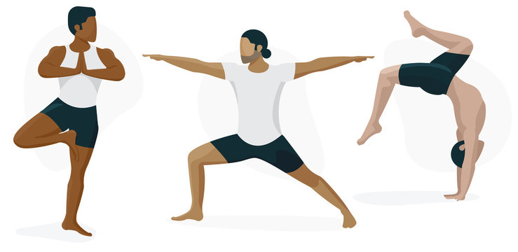 Male Yoga Character Set, Multicultural Diversity Concept