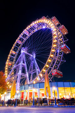 Prater ferris wheel at night, Vienna, Austria