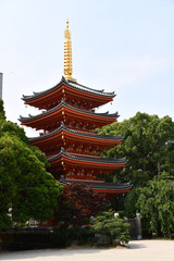 Fototapeta na wymiar Red Pagoda in Japan - Fukuoka