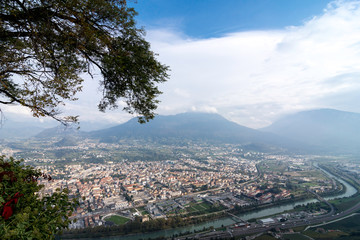 View over the city of Trento, Hills in the Background, Clouds and rainy weather,