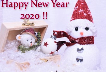 snowman and polar bear, Christmas decorations on a white background