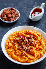 sweet potato mash in a bowl, vertical view