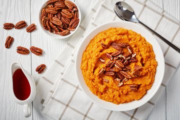 close-up of delicious sweet potato mash, top view - Powered by Adobe