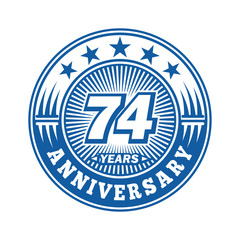 Fototapeta premium 74 years logo. Seventy-four years anniversary celebration logo design. Vector and illustration.