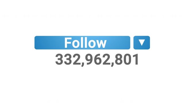 "animated illustration of a very popular social media account counter counting up to one billion followers with alpha channel on white background as a static locked camera render for motion graphics