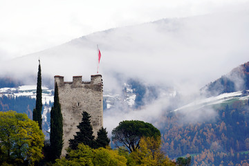 Powder Tower of the old castle in Merano, Province Bolzano, South Tyrol, Italy - obrazy, fototapety, plakaty