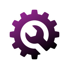 Logo and template, layout for auto, car, repair service. Wrench and cog wheel sign, flat style. Vector illustration. EPS 10