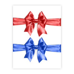 Set of bows of red and blue colors isolated on white background, vector made from silk