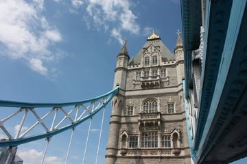 Fototapeta na wymiar The enchanting as famous Tower of London Bridge and a clear blue sky