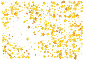 Festive glitter gold star confetti background. Abstract frame confetti texture for holiday, postcard, poster, website, carnivals, birthday and children's parties. Cover confetti mock-up. Wedding card