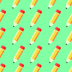 Pencil seamless pattern vector on green background. Art supply