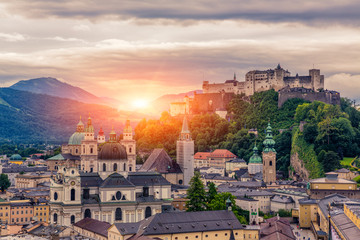 Obraz premium Salzburg City At Sunrise View, Salzburg City View, Austria