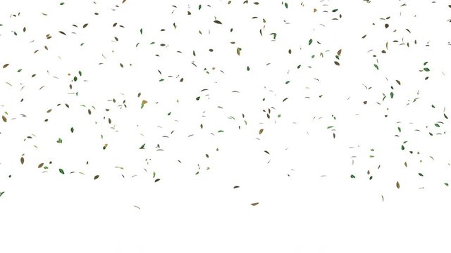 natural background with green leaves falling down isolated on white, high resolution slow motion 3D render with alpha channel