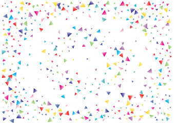 Festive color triangle confetti background. Abstract frame confetti texture for holiday, postcard, poster, website, carnival, birthday, children's parties. Cover confetti mock-up. Wedding card layout
