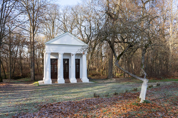 Autumn in the park, park buildings. Well maintained garden. Manor and park of the famous Russian...