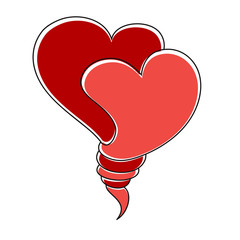 Two twisted hearts. Vector illustration isolated on white background, logo, t-shirt design.