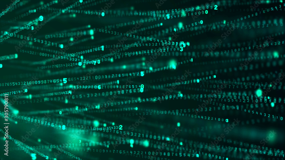 Fototapete Data technology background. Big data visualization. Flow of data. Information code. Background in a matrix style. 3D rendering.