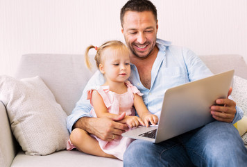 Caring dad providing children's online privacy protection