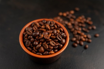 coffee beans on stone background, close-up