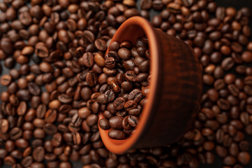 coffee beans on stone background, close-up