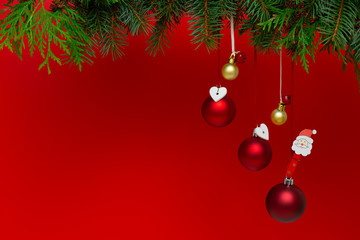 Christmas decorations on a red background. Holiday season  concept