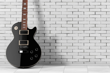 Fototapeta na wymiar Beautiful Black Electric Guitar in Retro Style. 3d Rendering